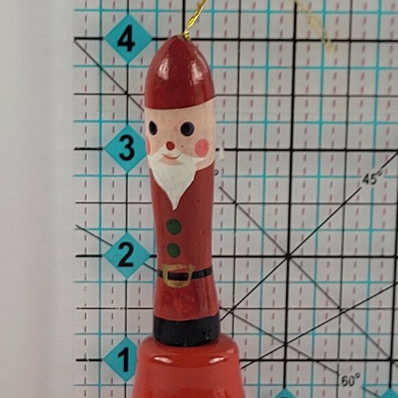 Ornament SANTA CLAUS BELL Wood and Metal Hand Painted Small 4" x 2" Whimsical - Picture 5 of 5